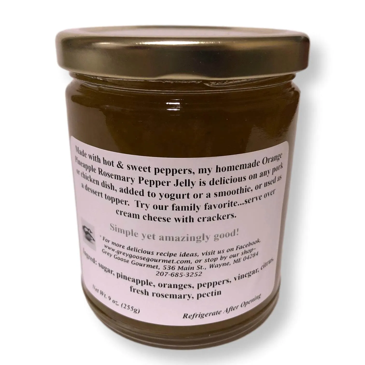Great Tasting Maine Pepper Jelly, Small Batch and All-Natural, Produced by Family-Owned Grey Goose Gourmet, 9 Ounce Glass Jar