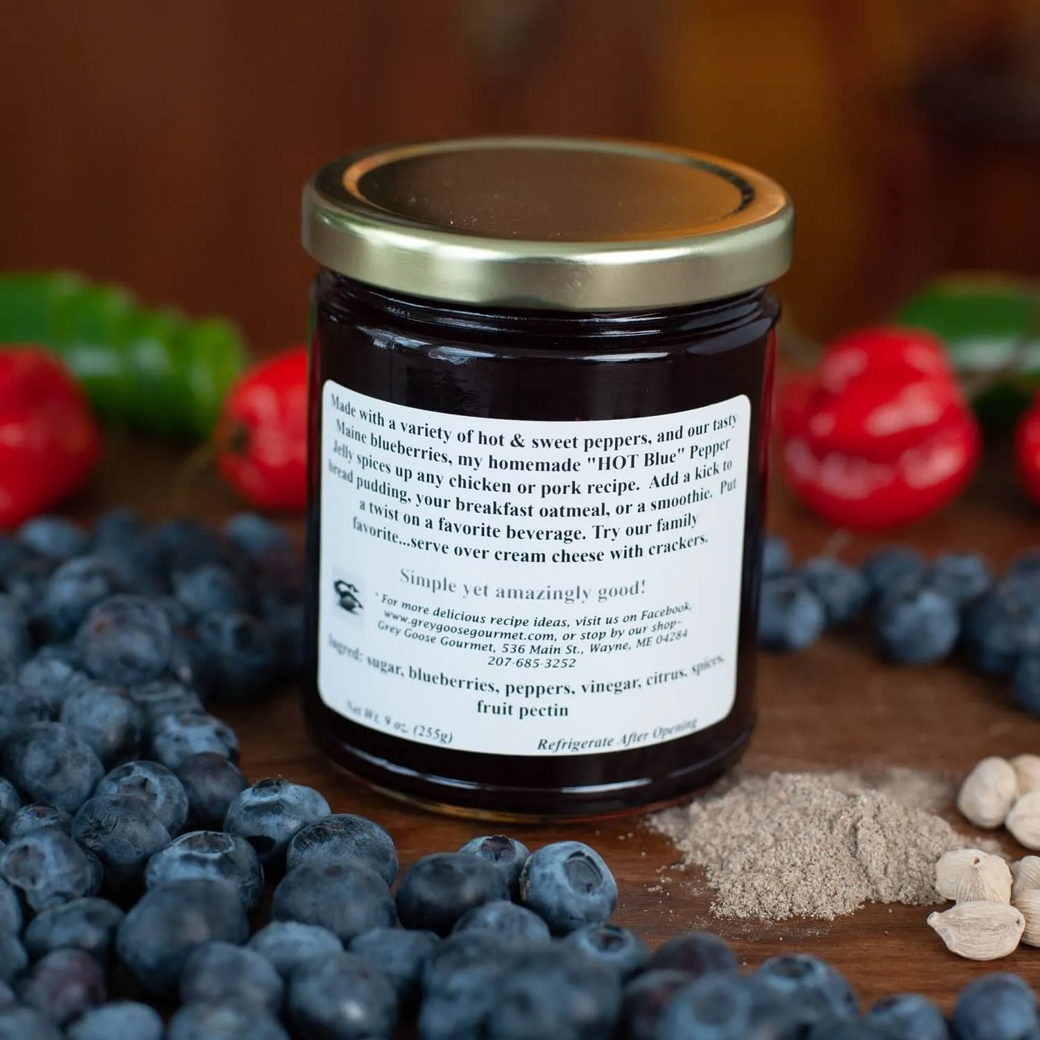 Great Tasting Maine Pepper Jelly, Small Batch and All-Natural, Produced by Family-Owned Grey Goose Gourmet, 9 Ounce Glass Jar