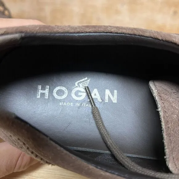 Hogan Men Size 10 US, 9 UK Shoes Brown Suede Brogue Wingtip Oxford Derby Dress