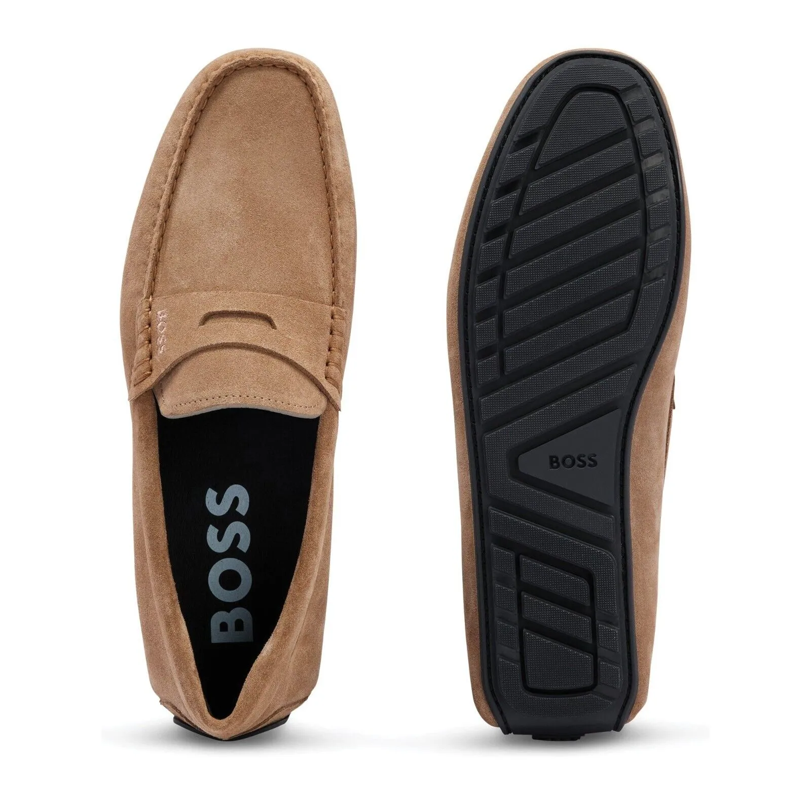 Hugo Boss Noel Suede Moccasin With Logo-Beige