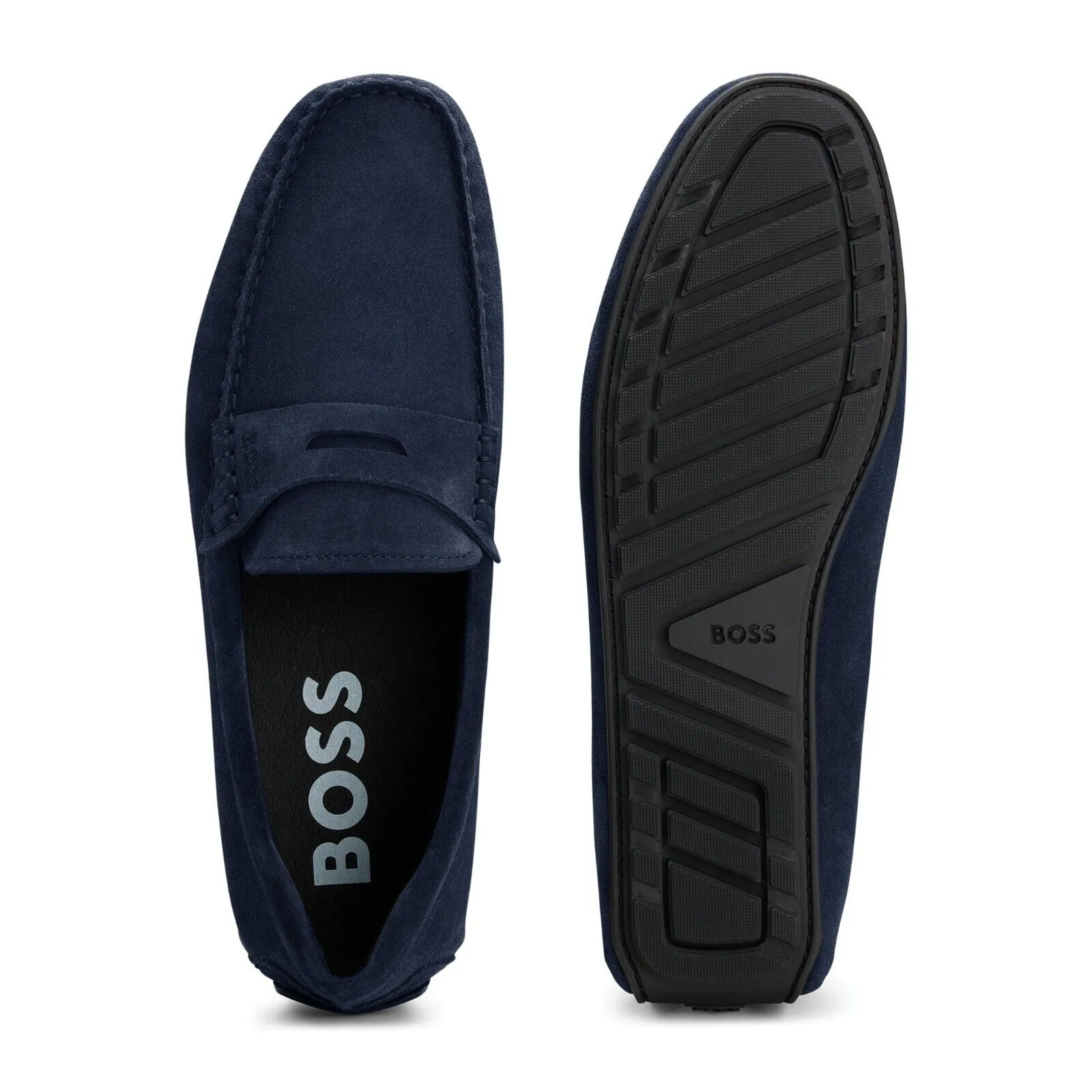 Hugo Boss Noel Suede Moccasin With Logo-Dark Navy