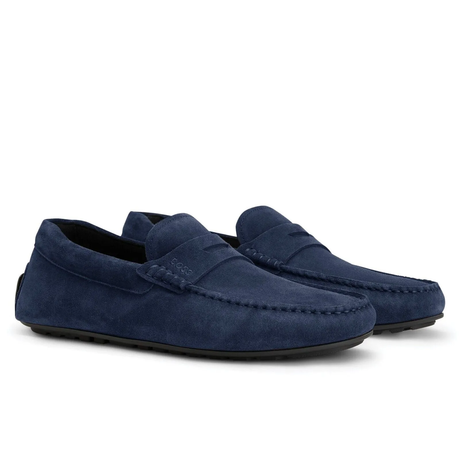 Hugo Boss Noel Suede Moccasin With Logo-Dark Navy