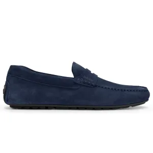 Hugo Boss Noel Suede Moccasin With Logo-Dark Navy