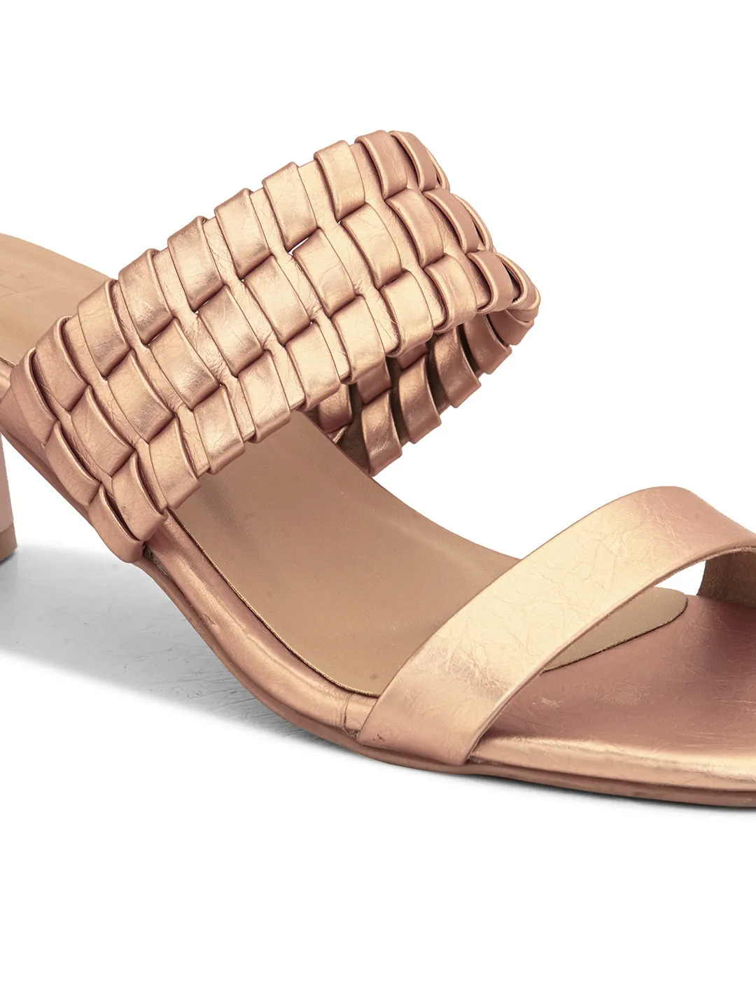 Hydes N Hues Women Rose Gold Band Block Heel Sandals