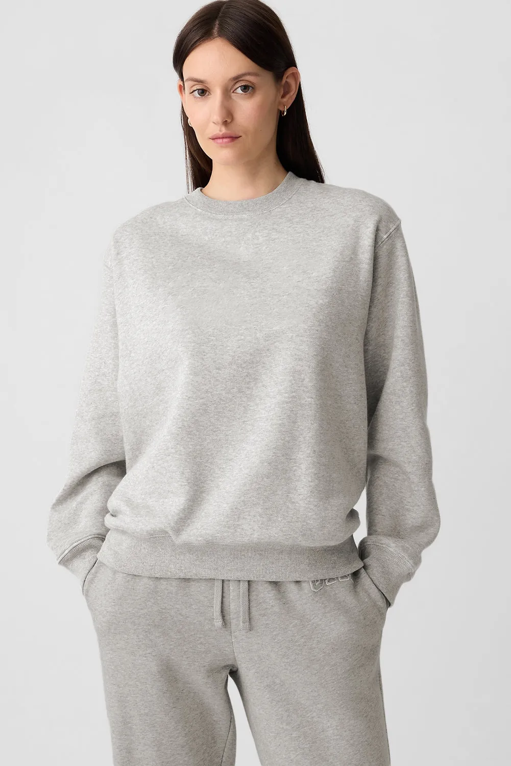 Light Grey Plain Drop Shoulder Crewneck Pullover Sweatshirt
