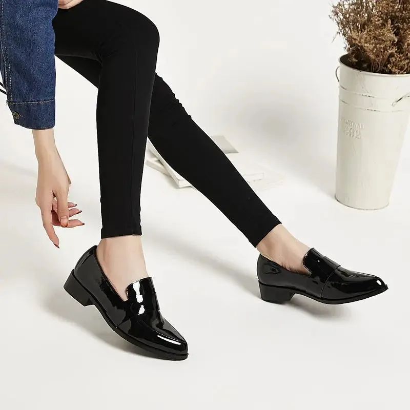 Luxury Leather Casual Office Shoes For Woman 2024 Women's Summer Footwear Low Heel Elegant Formal Black Pointed Toe Stylish Y2k