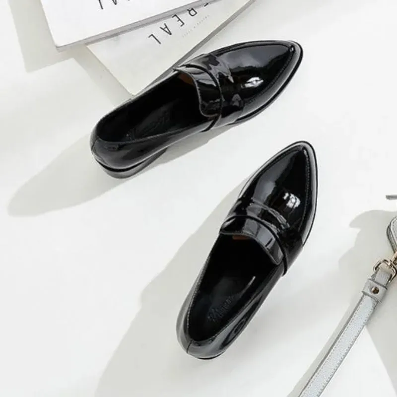 Luxury Leather Casual Office Shoes For Woman 2024 Women's Summer Footwear Low Heel Elegant Formal Black Pointed Toe Stylish Y2k