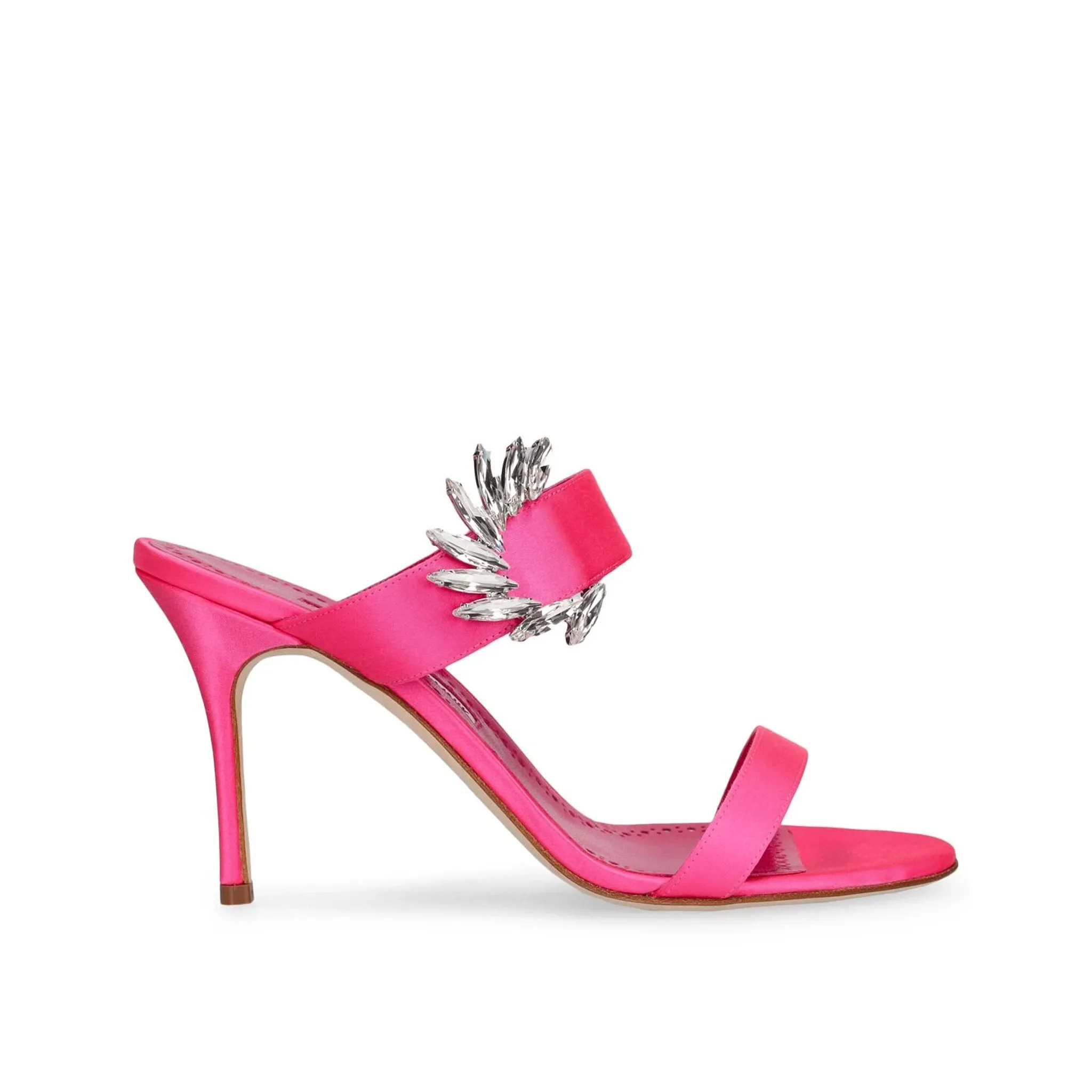 MANOLO BLAHNIK Chic Satin Heel Sandals with Crystal Embellishments - 3.5 in