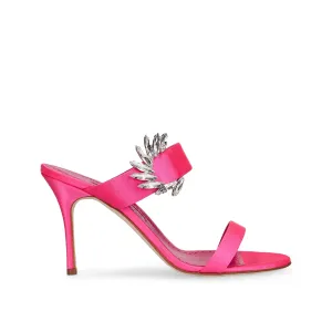 MANOLO BLAHNIK Chic Satin Heel Sandals with Crystal Embellishments - 3.5 in
