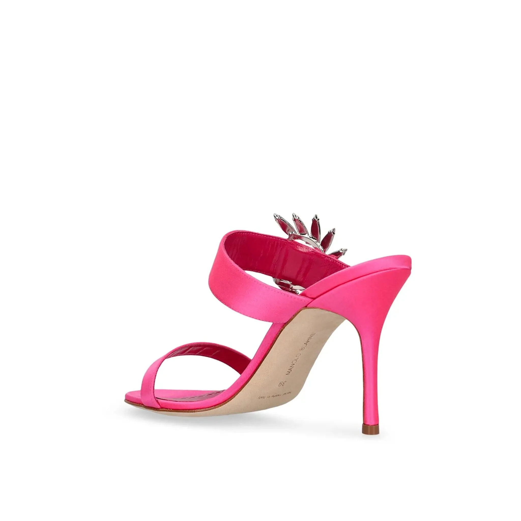 MANOLO BLAHNIK Chic Satin Heel Sandals with Crystal Embellishments - 3.5 in