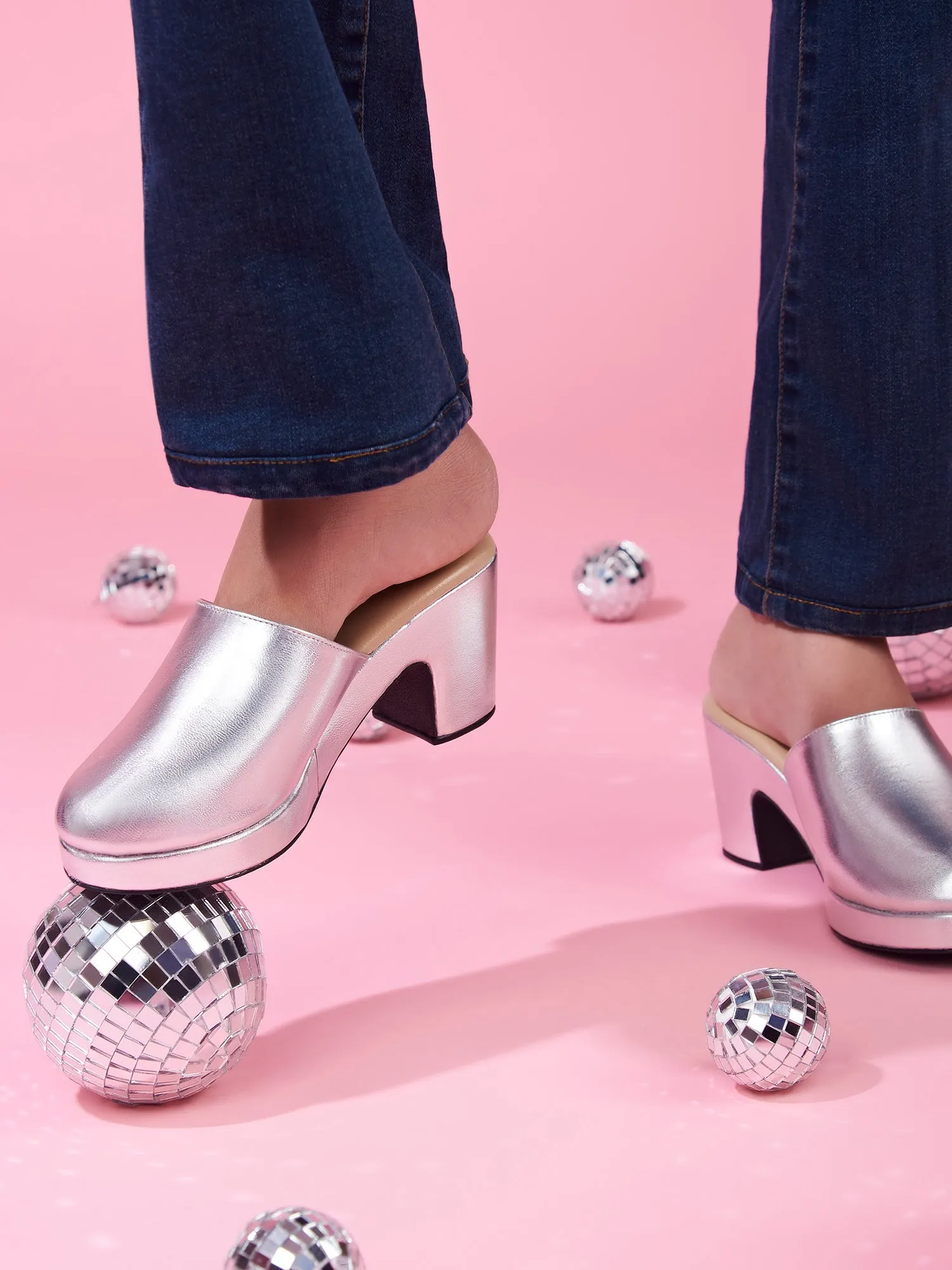 Marianne Silver Platform Heels For Women