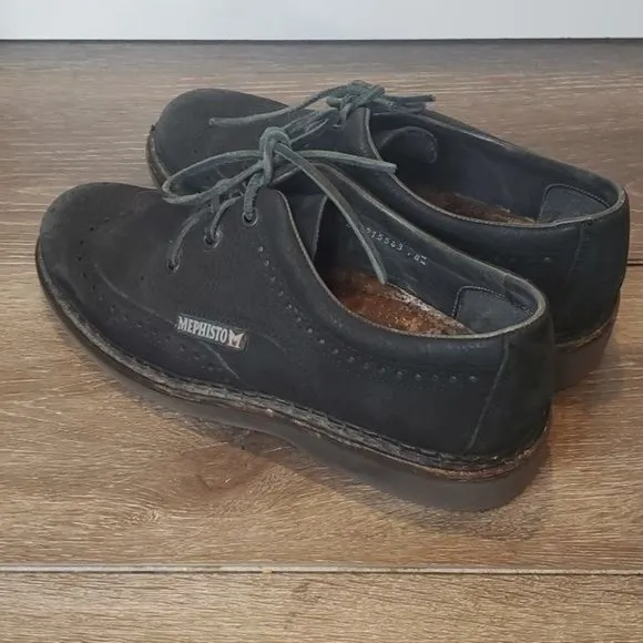 Mephisto Sherpas Mens 8.5 Black Nubuck Leather Wingtip Derby Shoe Made In France