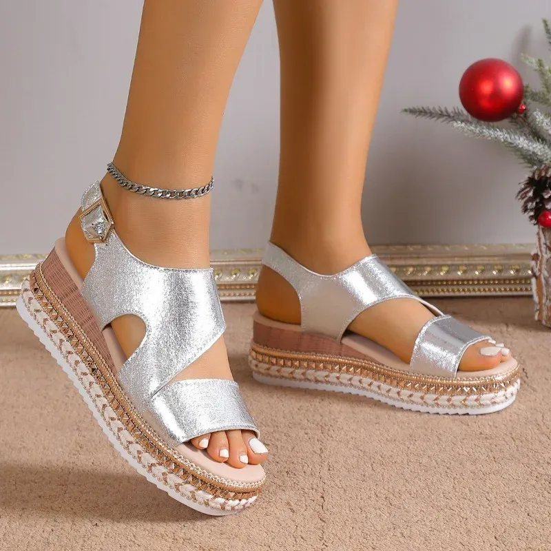 Metallic Platform Sandals | Silver | Stylish and Comfortable