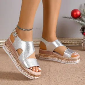 Metallic Platform Sandals | Silver | Stylish and Comfortable