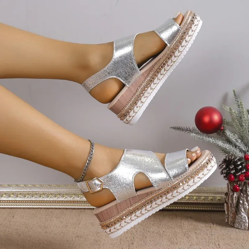 Metallic Platform Sandals | Silver | Stylish and Comfortable