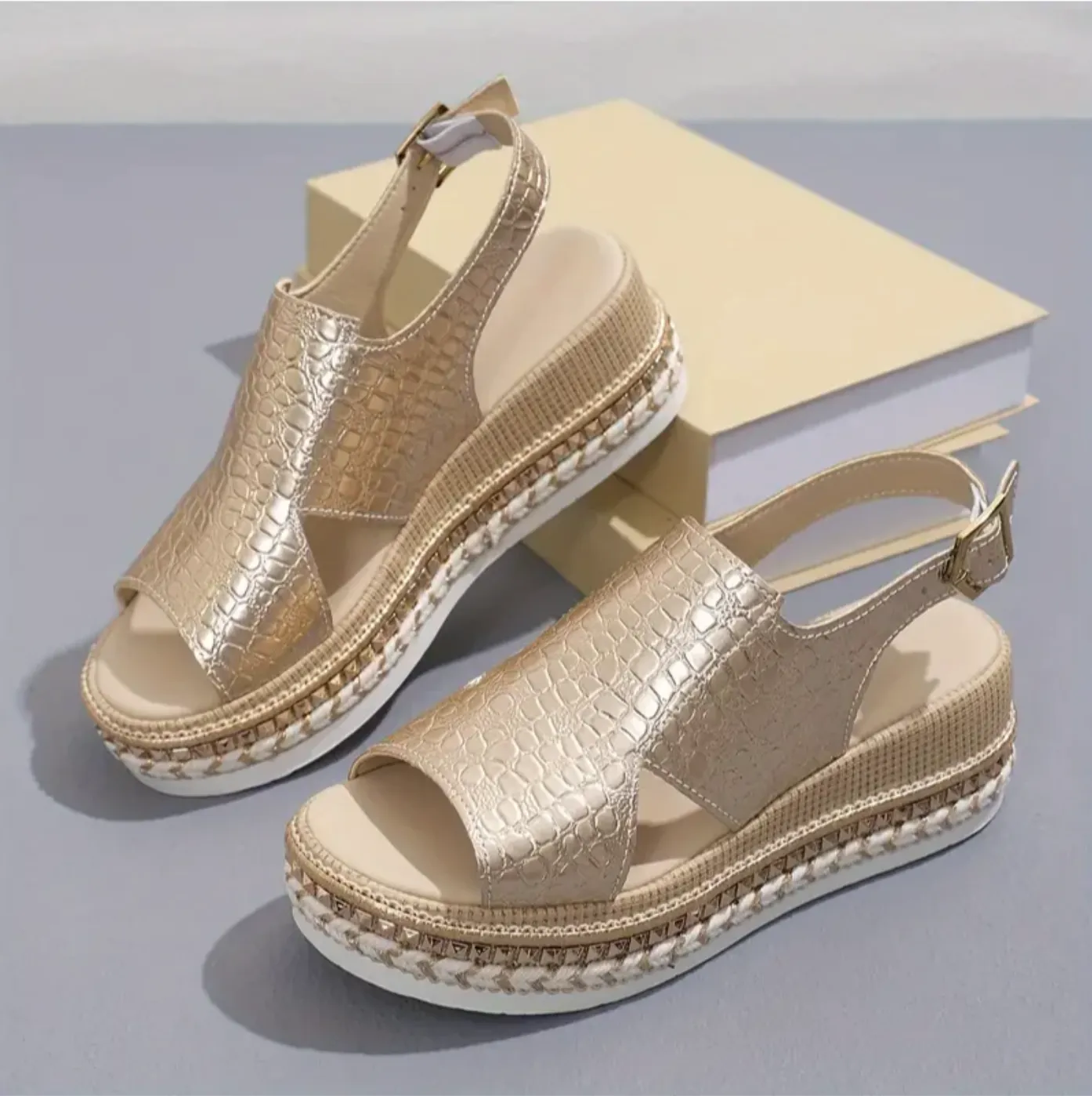 Metallic Platform Wedge Sandals | Slingback | Trendy & Comfortable