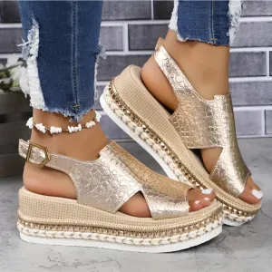 Metallic Platform Wedge Sandals | Slingback | Trendy & Comfortable
