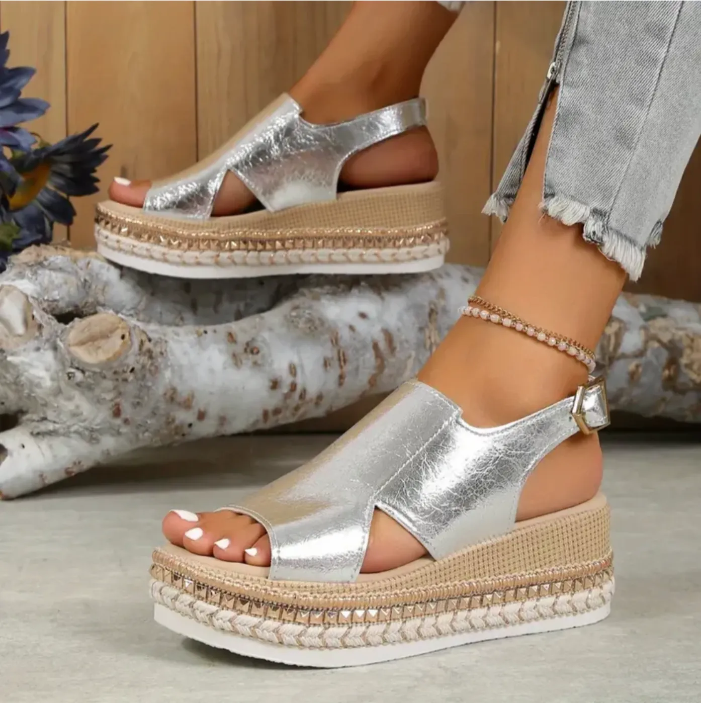Metallic Platform Wedge Sandals | Slingback | Trendy & Comfortable