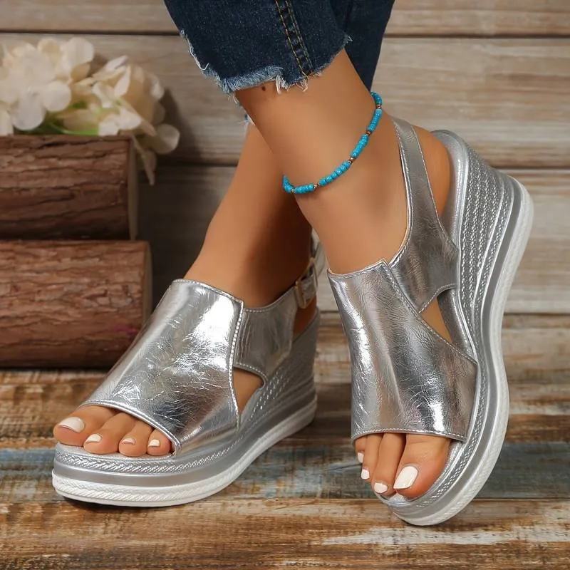Metallic Platform Wedge Sandals | Slingback | Trendy & Comfortable