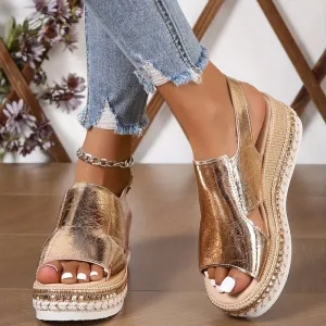 Metallic Platform Wedge Sandals | Slingback | Trendy & Comfortable