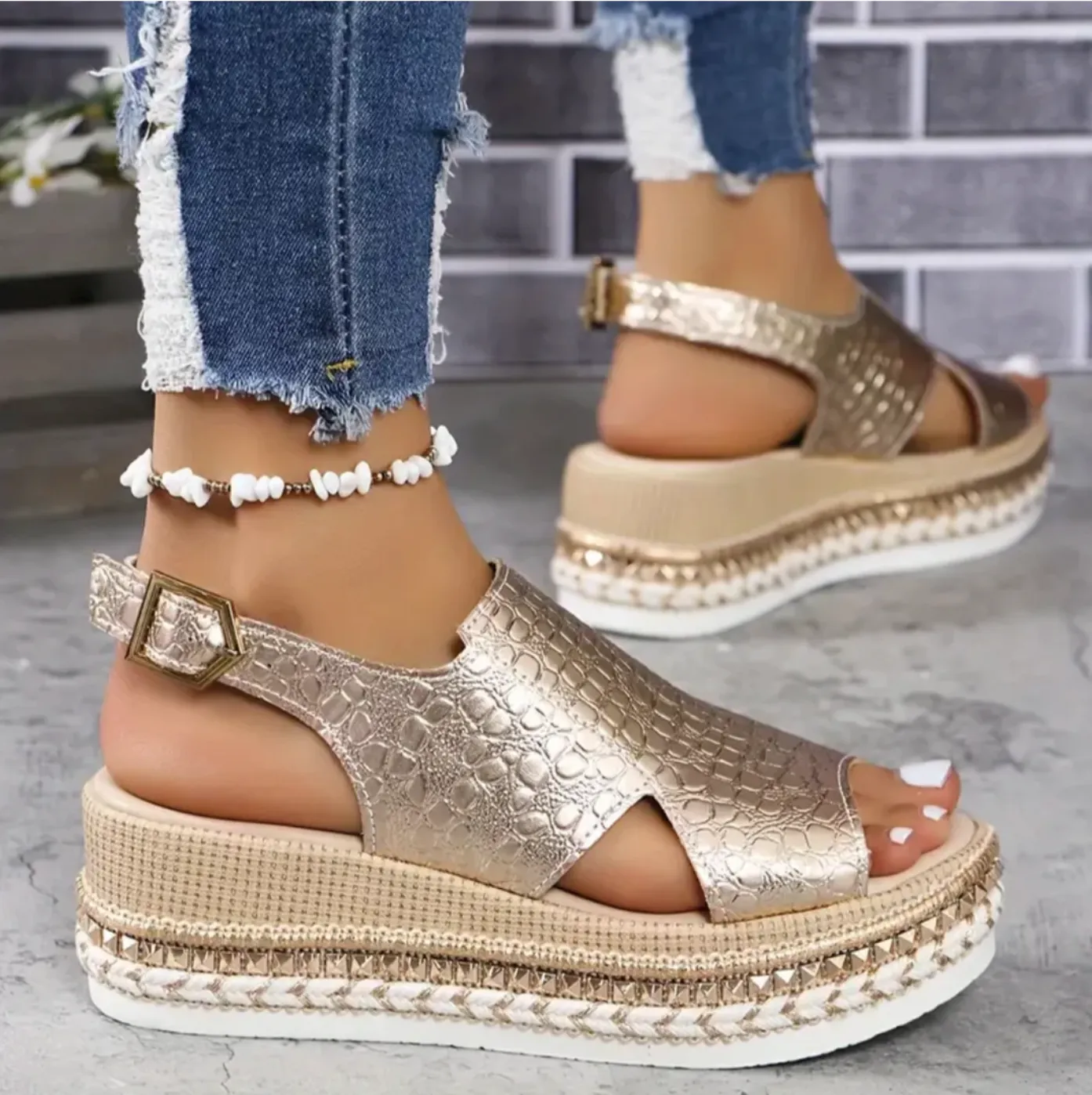 Metallic Platform Wedge Sandals | Slingback | Trendy & Comfortable