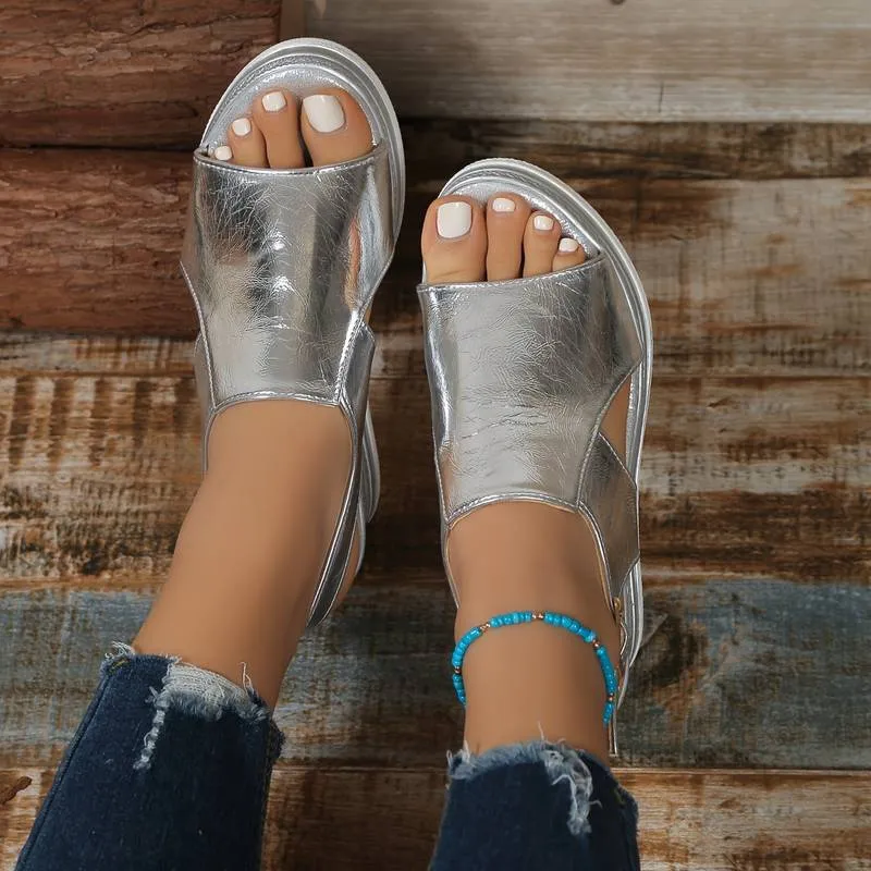 Metallic Platform Wedge Sandals | Slingback | Trendy & Comfortable