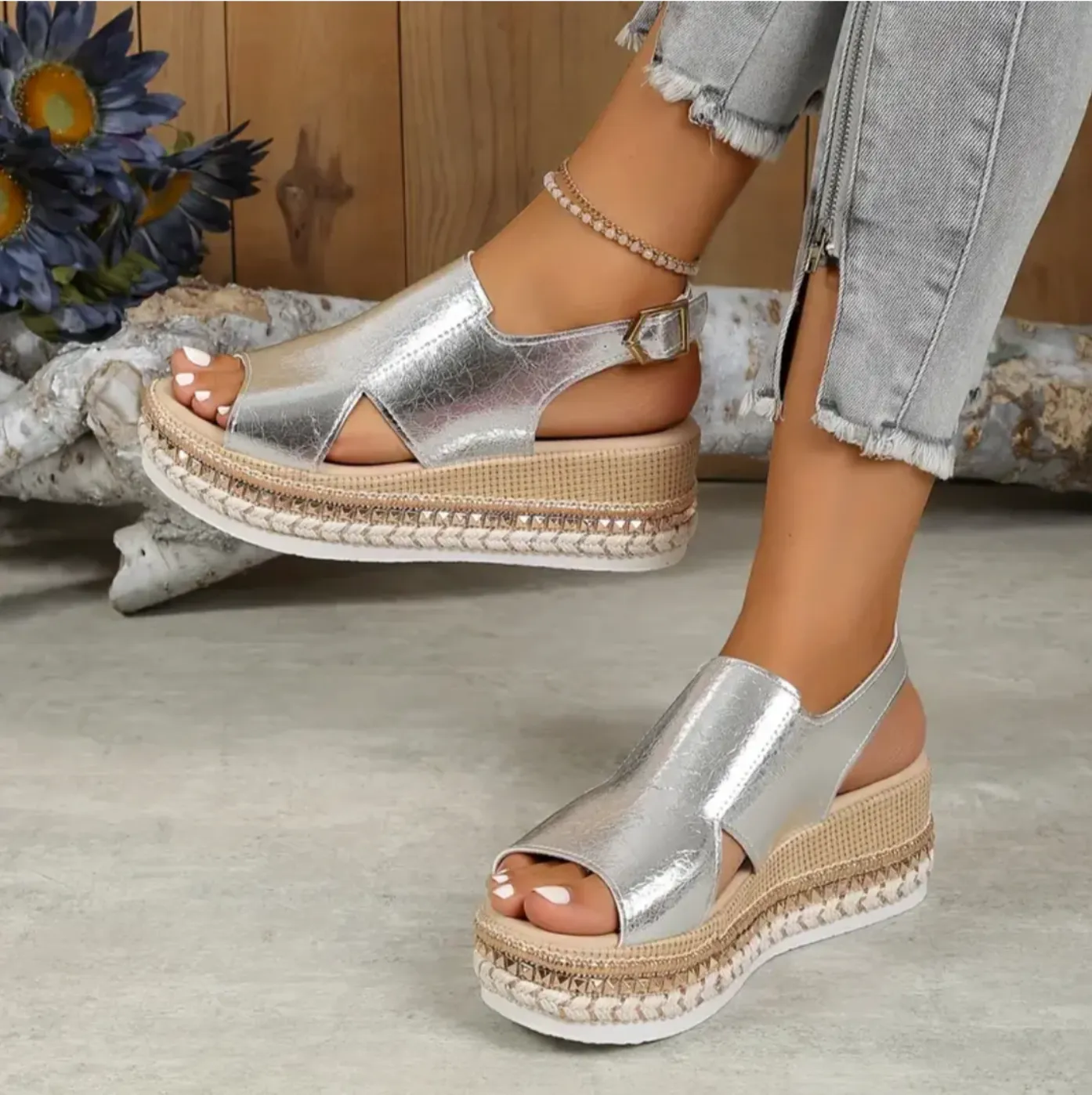 Metallic Platform Wedge Sandals | Slingback | Trendy & Comfortable