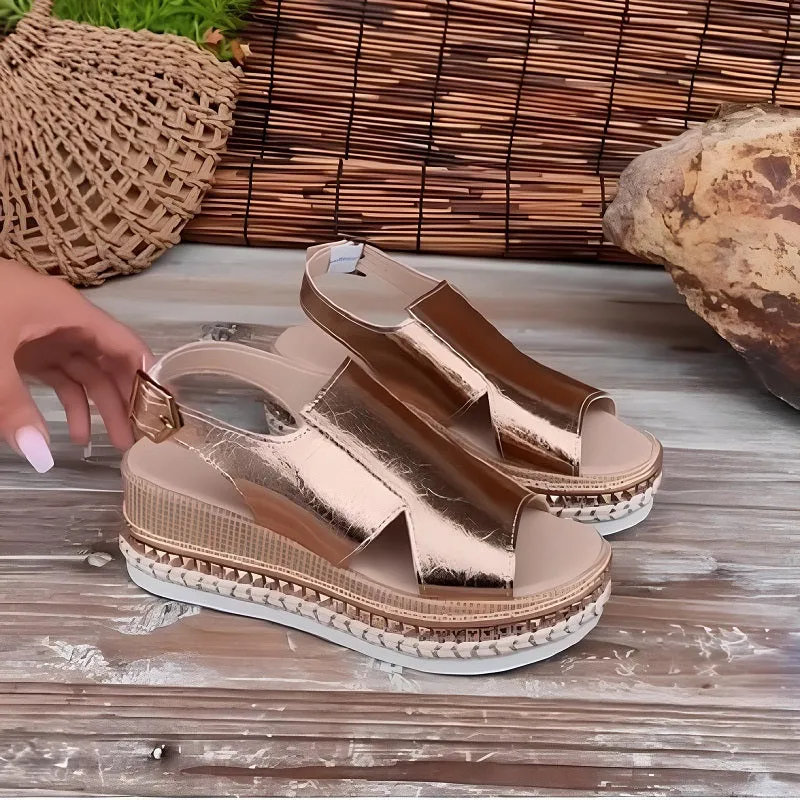Metallic Platform Wedge Sandals | Slingback | Trendy & Comfortable