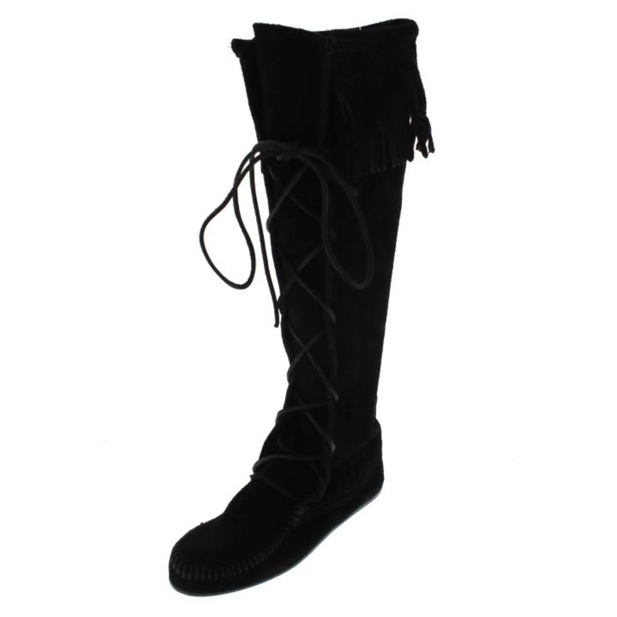 Minnetonka Womens Fringe Knee-High Moccasin Boots