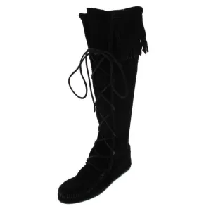 Minnetonka Womens Fringe Knee-High Moccasin Boots