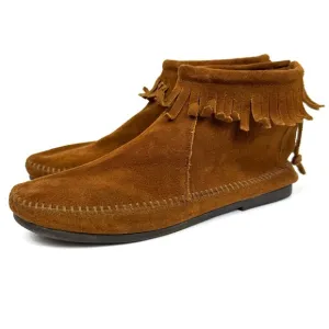 Minnetonka Back Zip Hardsole Bootie with fringe - brown sz 7