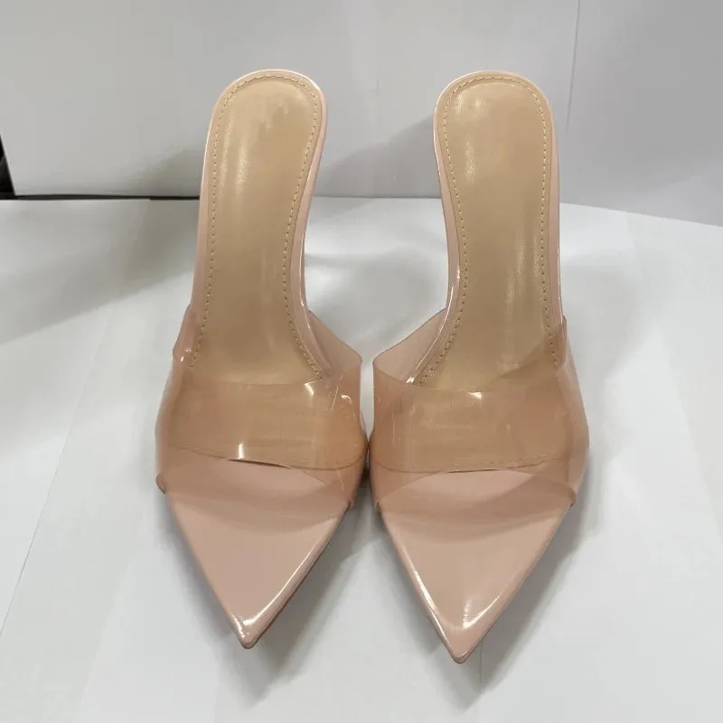 New Summer Women's High-heeled Sandals Simple Transparent High-heeled Slippers Stiletto Pointed Open-toed Slippers Mules