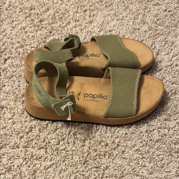 NWOT Papillio By Birkenstock Glenda Suede Sandals - Khaki Green Sz 39 (8.5/9)