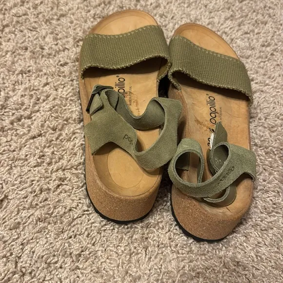 NWOT Papillio By Birkenstock Glenda Suede Sandals - Khaki Green Sz 39 (8.5/9)