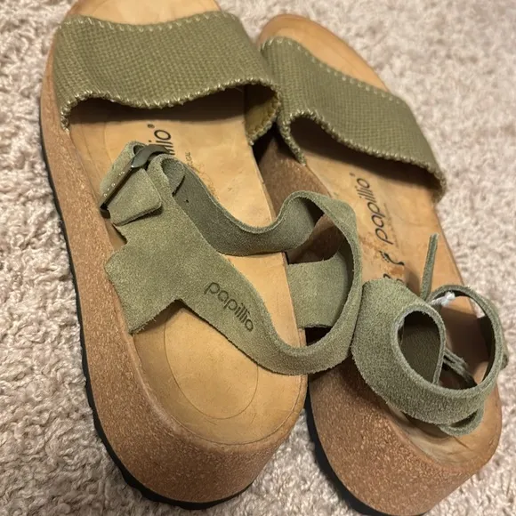 NWOT Papillio By Birkenstock Glenda Suede Sandals - Khaki Green Sz 39 (8.5/9)