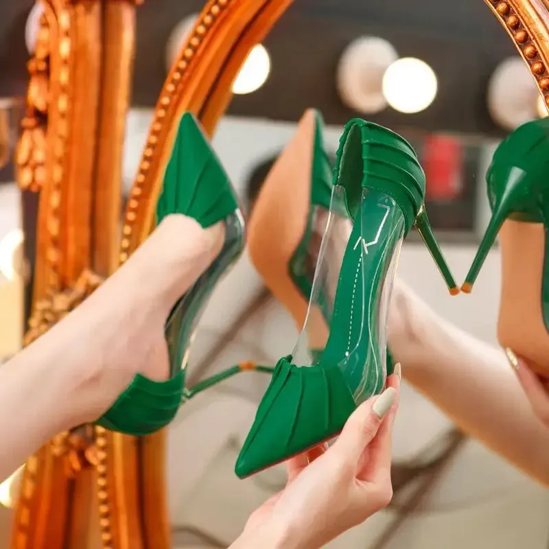 On Heeled Shoes for Women Black Transparent Thin Heels Pumps Pointed Toe High Apricot Woman Footwear Quality with Comfortable
