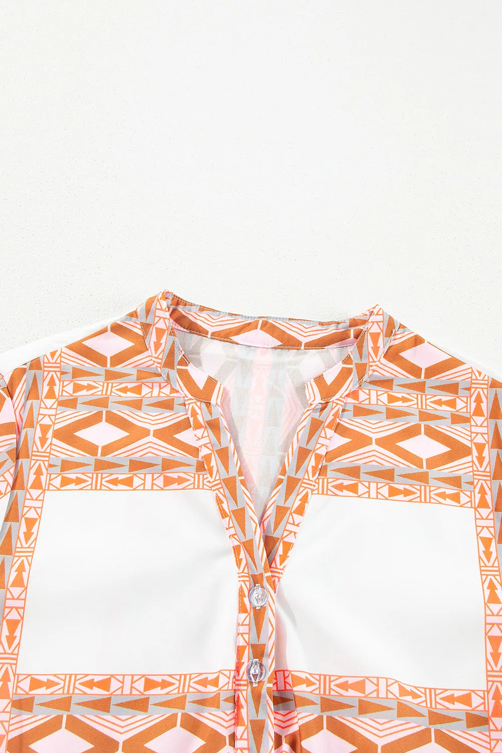 Orange Geometric Print Ruffle Tiered Button V Neck Dress