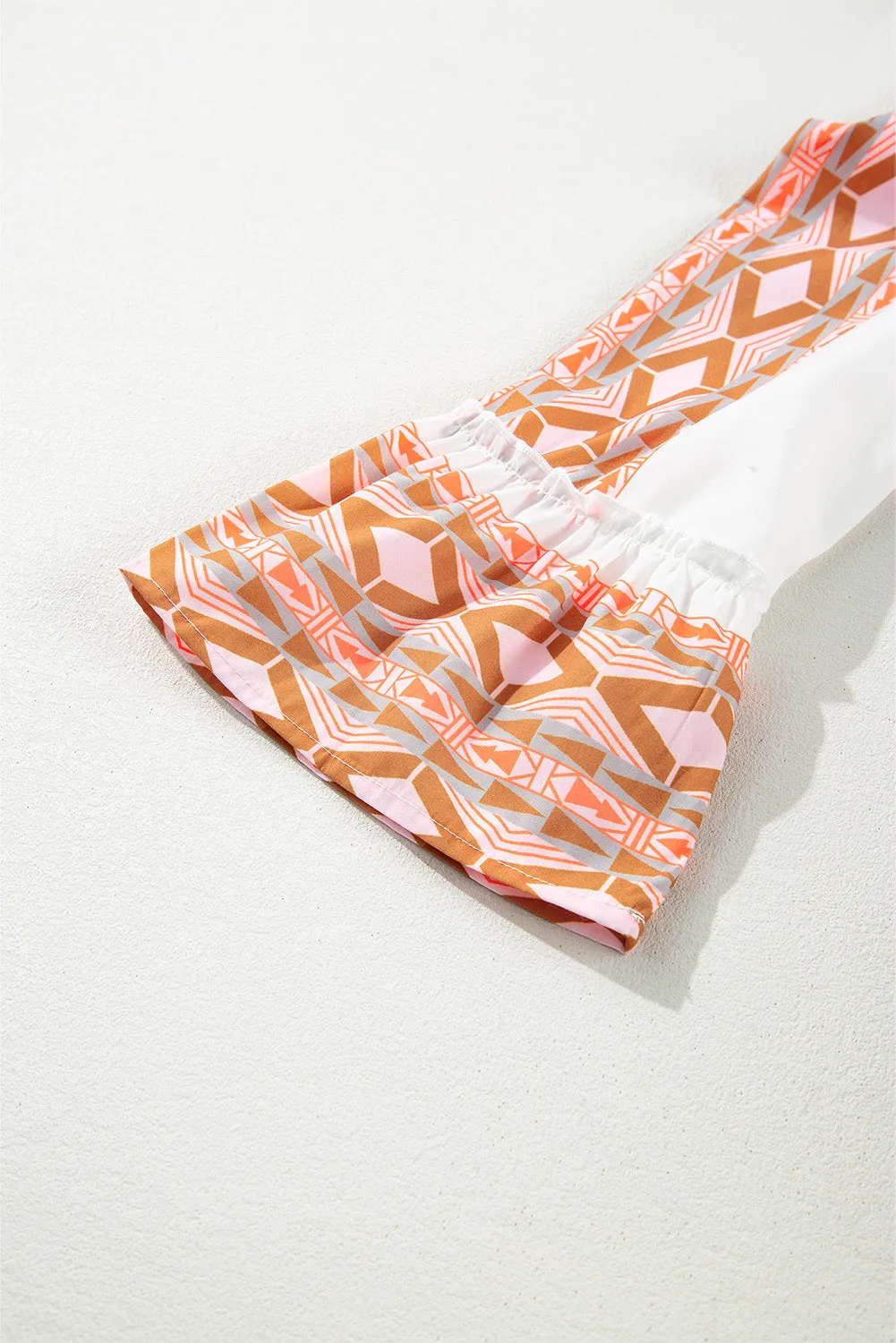 Orange Geometric Print Ruffle Tiered Button V Neck Dress