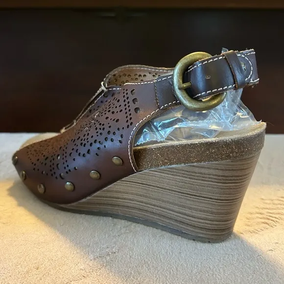 Pikolinos Benissa Wedge Slingback Leather Sandals Laser Cut Women's 38 EU 7.5-8