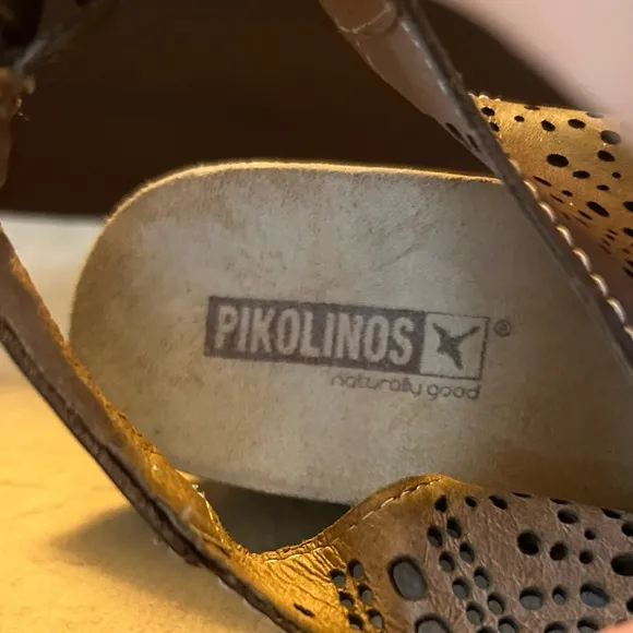 Pikolinos Benissa Wedge Slingback Leather Sandals Laser Cut Women's 38 EU 7.5-8