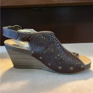 Pikolinos Benissa Wedge Slingback Leather Sandals Laser Cut Women's 38 EU 7.5-8