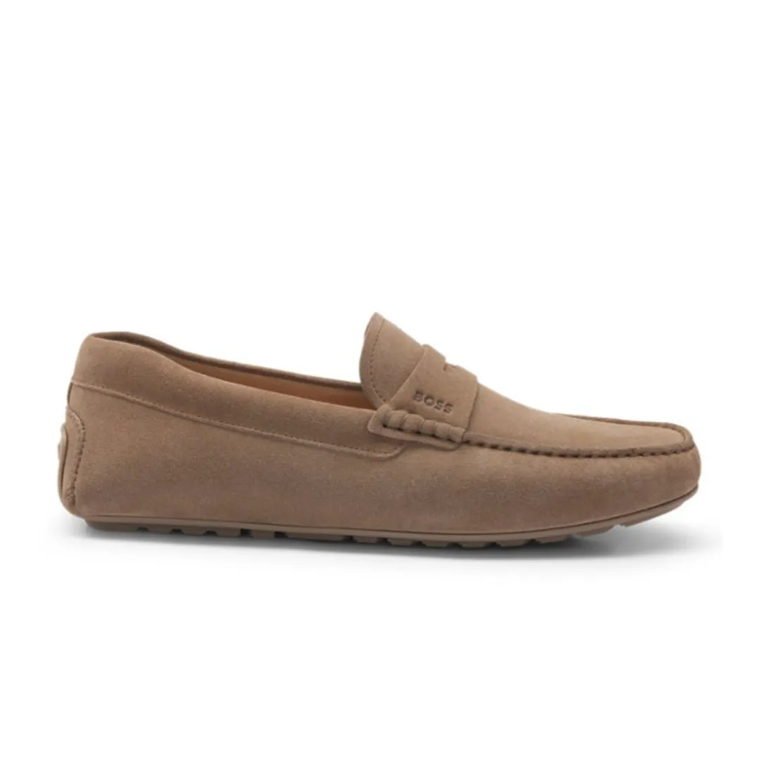 Portuguese-crafted moccasin loafers in suede with penny trim - Pieje