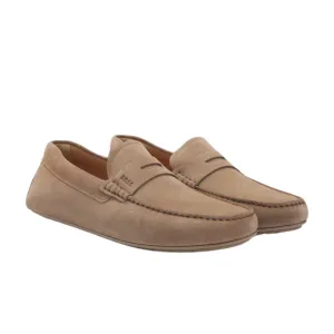 Portuguese-crafted moccasin loafers in suede with penny trim - Pieje