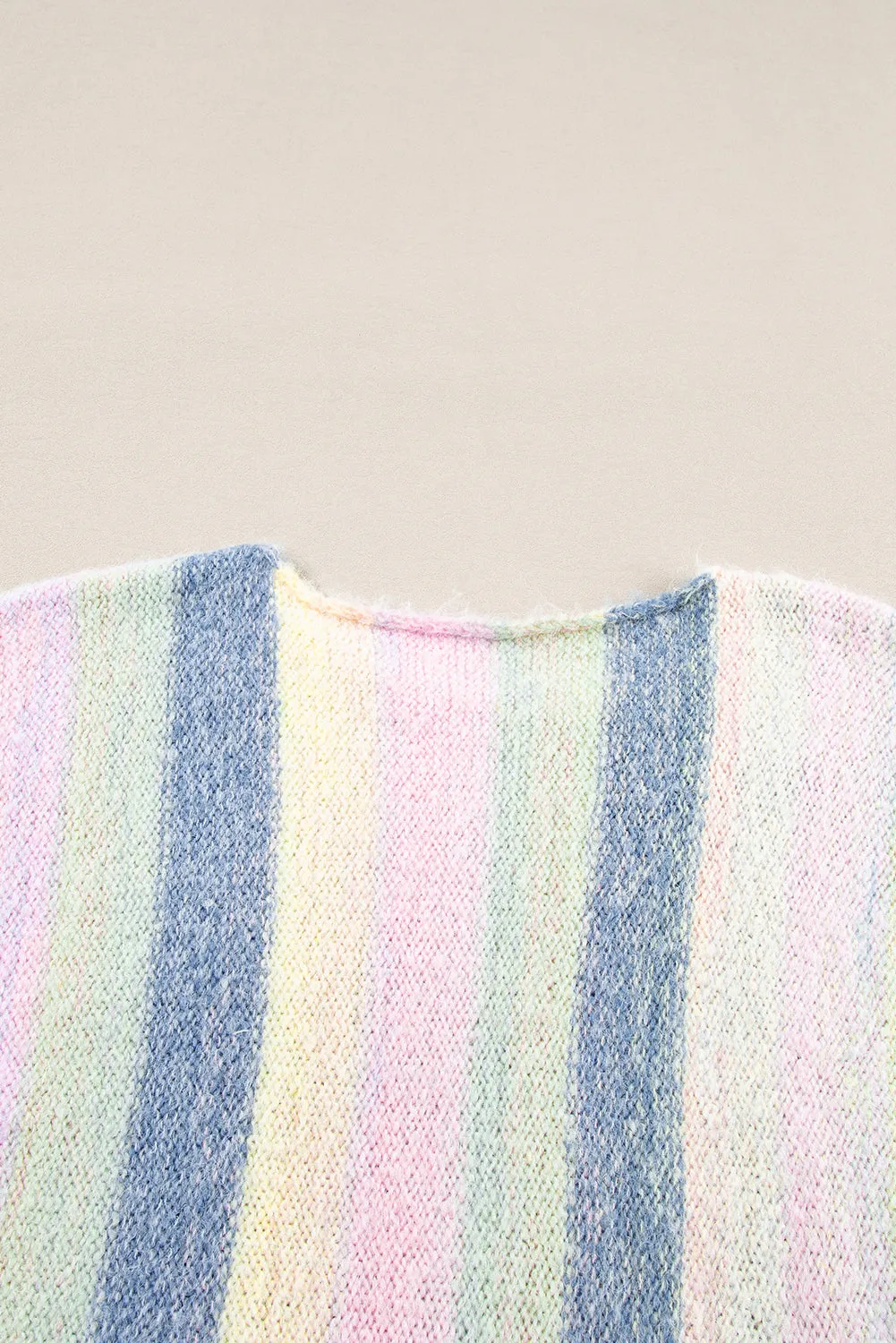 Purple Color Block Fringed Drop Shoulder Tunic Sweater