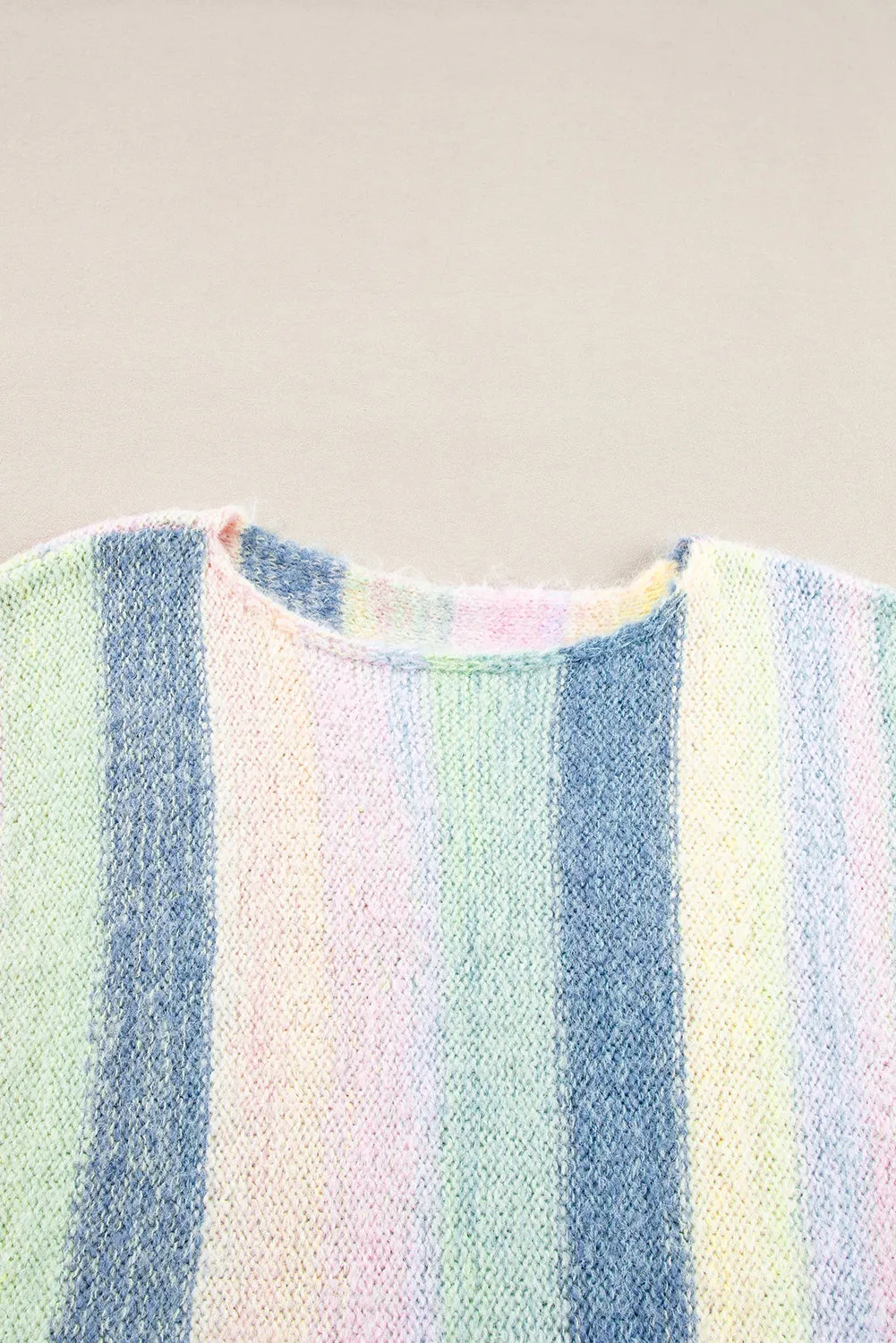 Purple Color Block Fringed Drop Shoulder Tunic Sweater