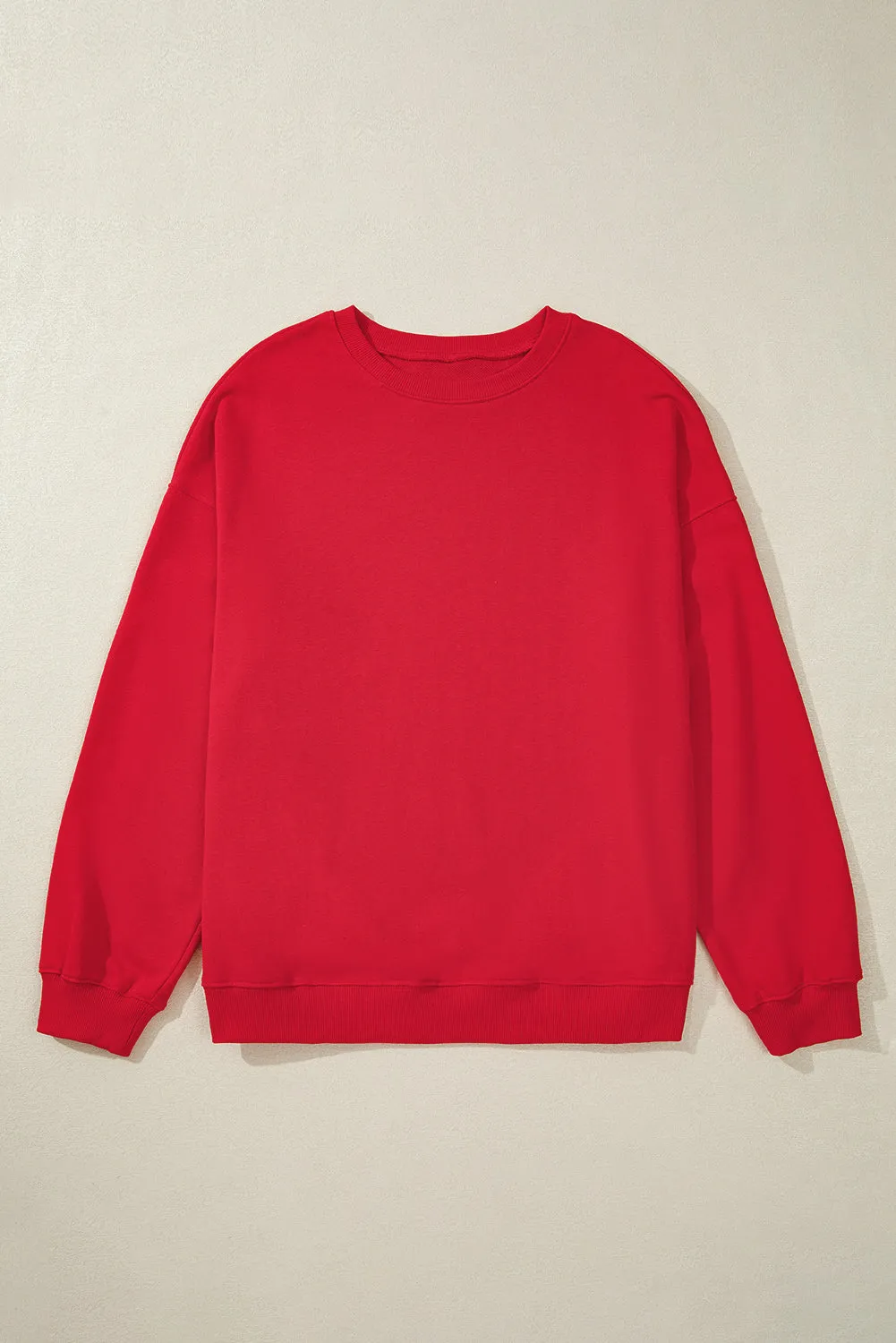 Racing Red Solid Crew Neck Drop Shoulder Plus Size Sweatshirt