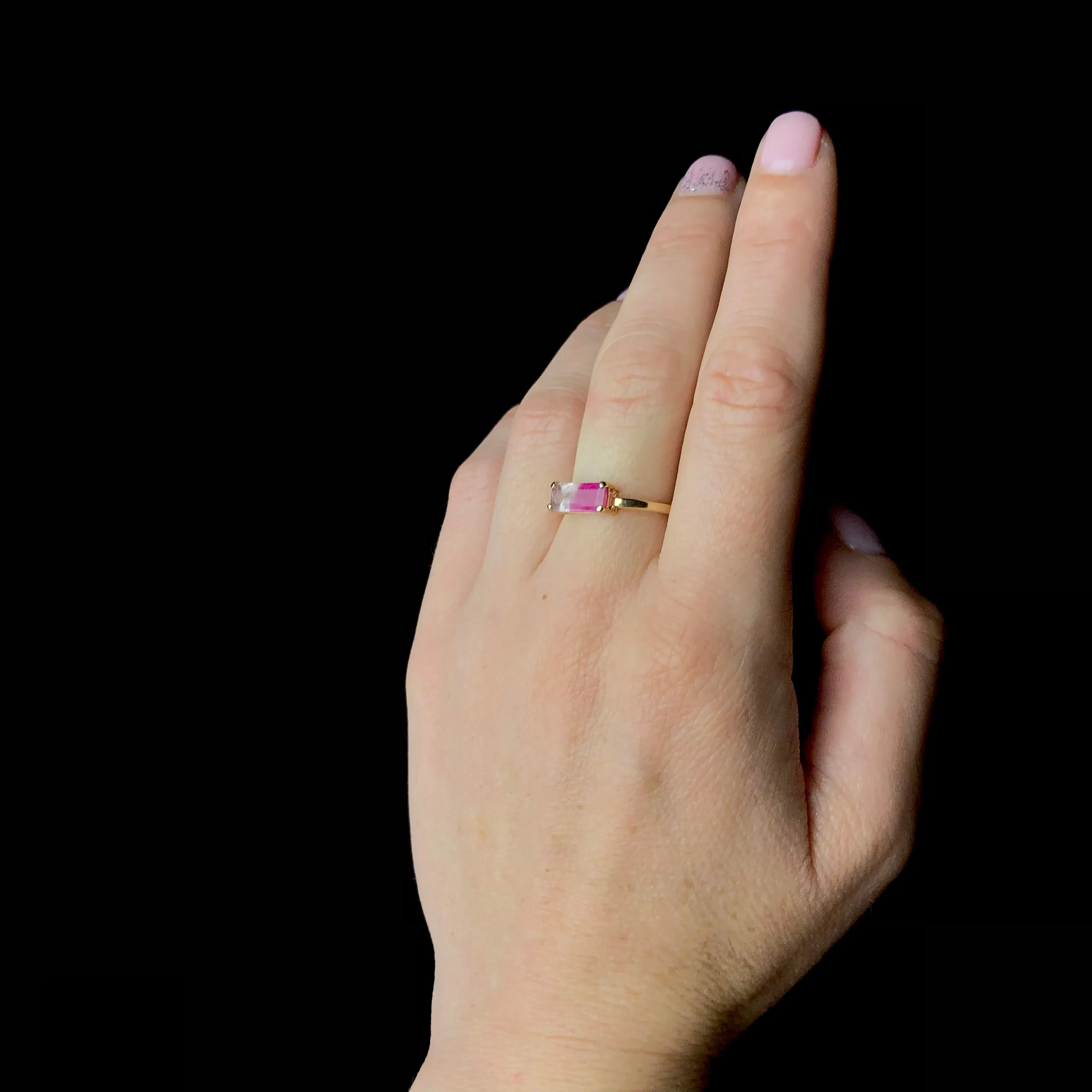 Rectangular Pink Tourmaline Gold Ring