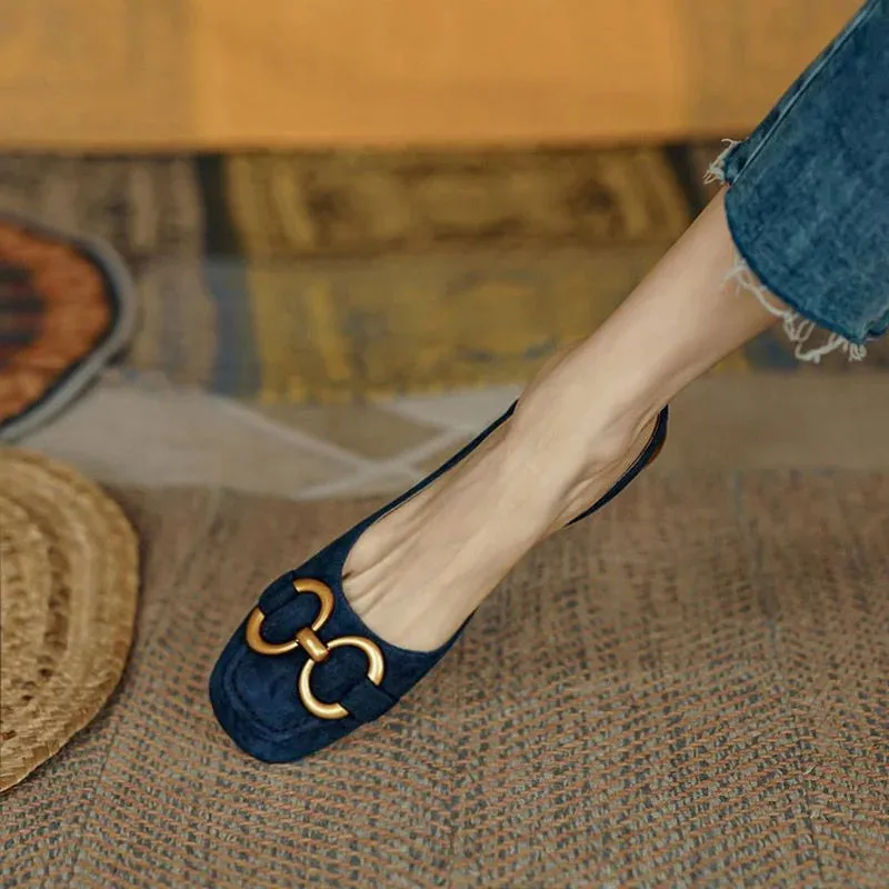 Retro Low-heeled Baotou Sandals Women's 2023 Summer New Slingback Suede Office Ladies Shoes Sandal Slip on Woman Flats