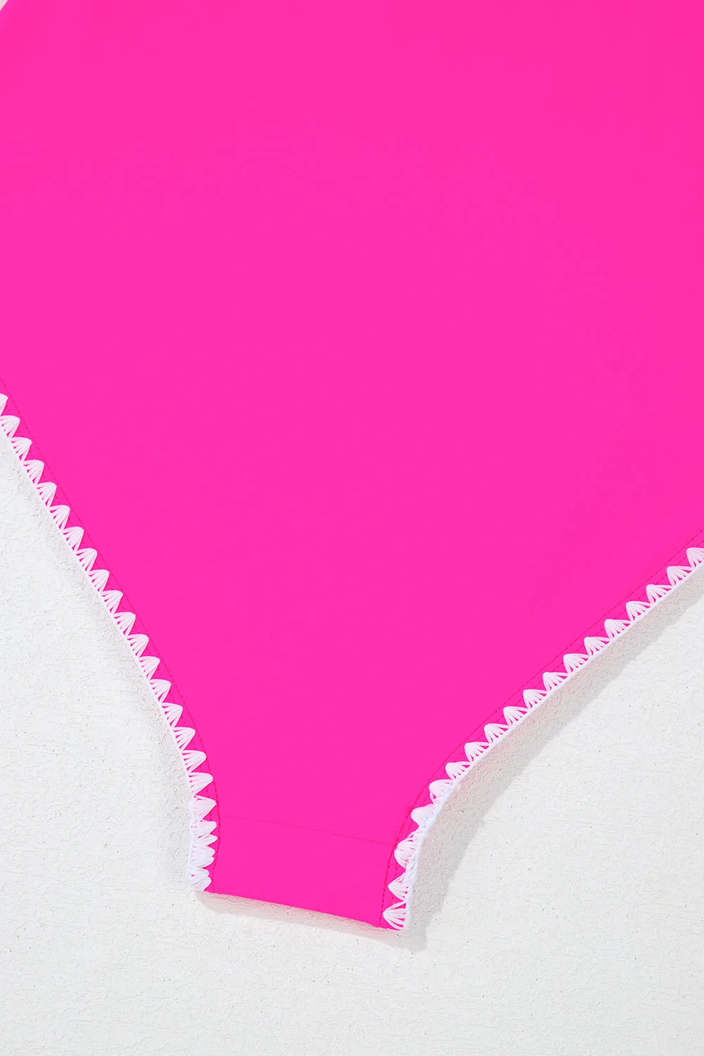 Rose Red Ric Rac Trim Contrasted Patchwork Cutout One Piece Swimsuit