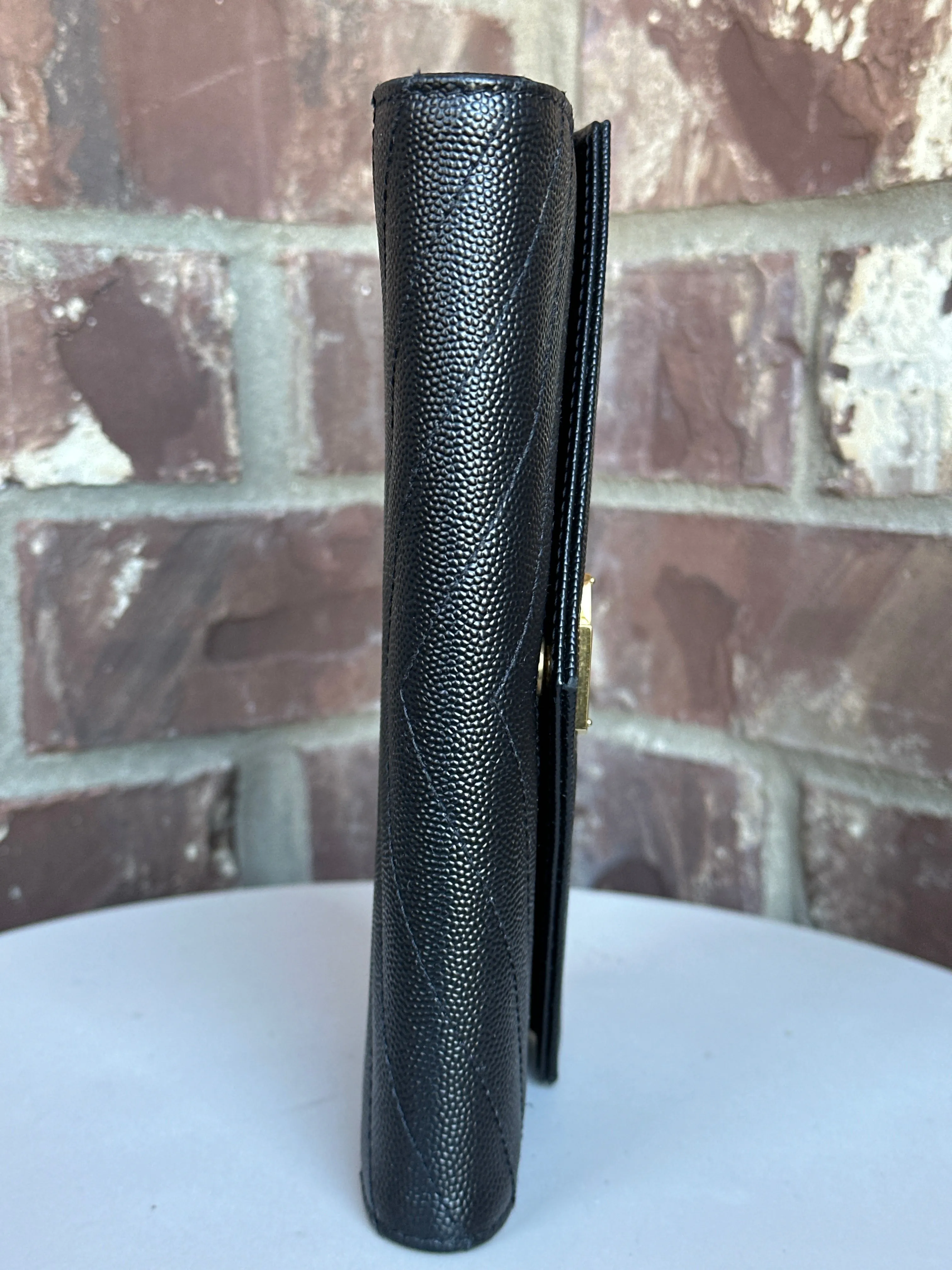 Saint Laurent Classic Monogram Flap Wallet Matelasse Chevron Leather Large